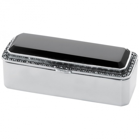 Oblong Pill Box, Onyx, Marcasite & Hallmarked Sterling Silver