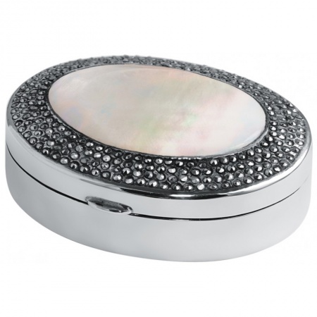 Oval Pill Box, Mother of Pearl, Marcasite & Sterling Silver