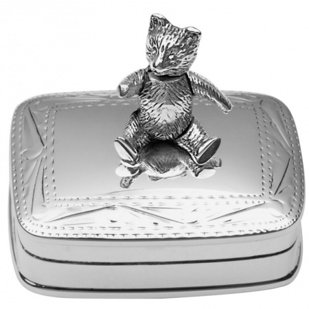 Movable Teddy Bear 1st Tooth/Curl Box, Sterling Silver (Engraving Available) ZOP