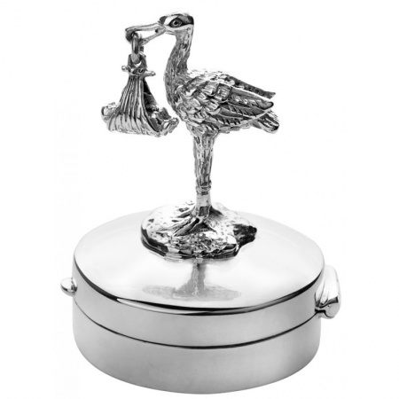 Stork and Baby Pill Box, Hallmarked Sterling Silver, Personalised