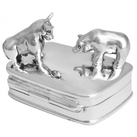 Bull & Bear Pill Box, Hallmarked Sterling Silver, Personalised
