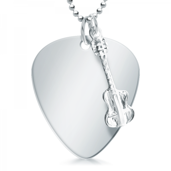 Personalised Plectrum Necklace, with Guitar Charm 925 Sterling Silver