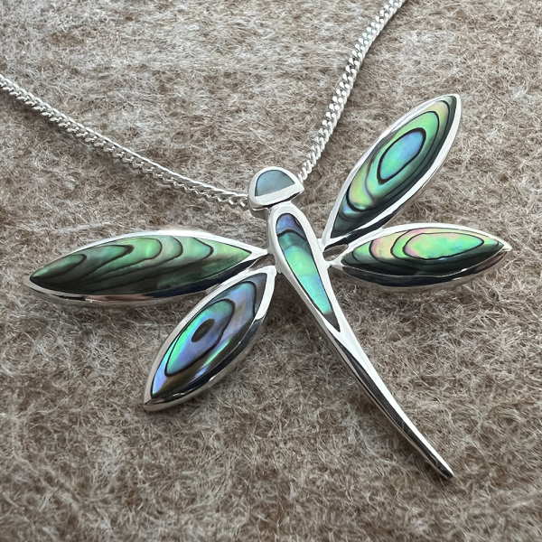 Dragonfly Necklace, Personalised, Paua Shell & 925 Sterling Silver