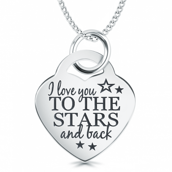 I Love You to the Stars & Back Heart Shaped Sterling Silver Necklace (can be personalised)