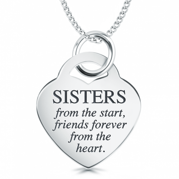 Sisters from the Start Necklace, Personalised, 925 Sterling Silver, Heart Shaped
