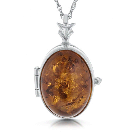 Amber Oval Locket, Personalised, Sterling Silver