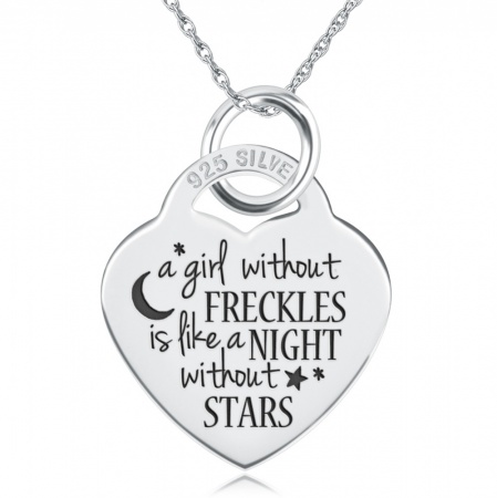 A Girl without Freckles Heart Shaped Sterling Silver Necklace (can be personalised)