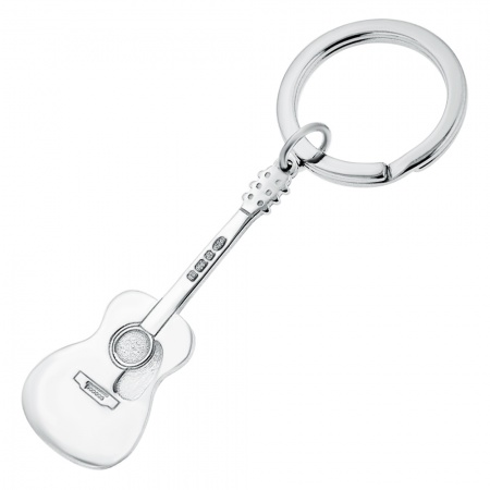 Acoustic Guitar Keyring, Personalised, Sterling Silver, Hallmarked