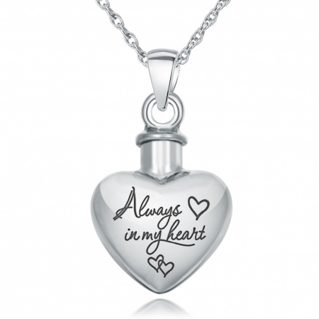 Always in my Heart Ashes Necklace, Personalised, 925 Sterling Silver
