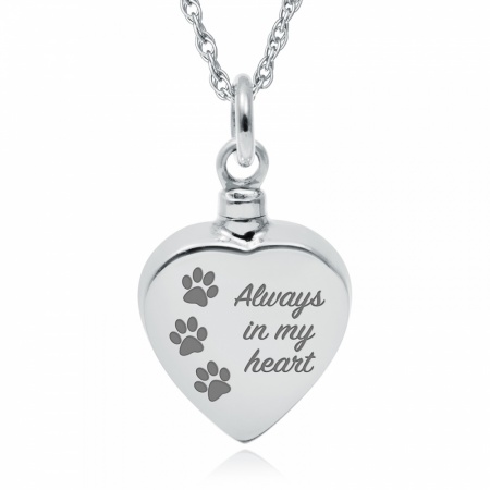 Always in my Heart Paw Prints Ashes Necklace, Personalised, 925 Sterling Silver