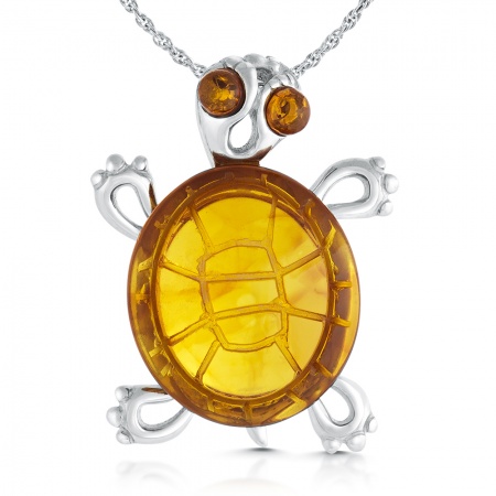 Amber Tortoise Necklace, Sterling Silver