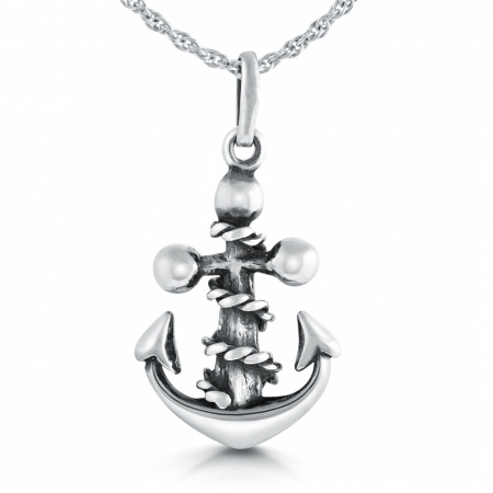 Anchor Necklace, with Wrap Around Rope, Sterling Silver