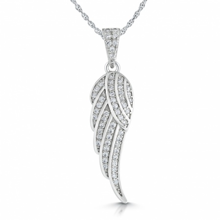 Angel Wing Necklace, Cubic Zirconia & Sterling Silver