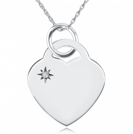 April Birthstone Heart Necklace, Personalised Engraving, Sterling Silver, Diamond