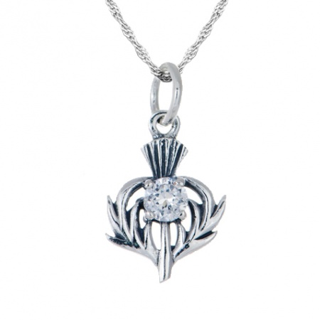 April Birthstone Scottish Thistle Sterling Silver Necklace