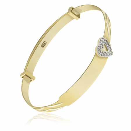 Babies Bangle 9ct Gold with Cubic Zirconia Heart (can be personalised)