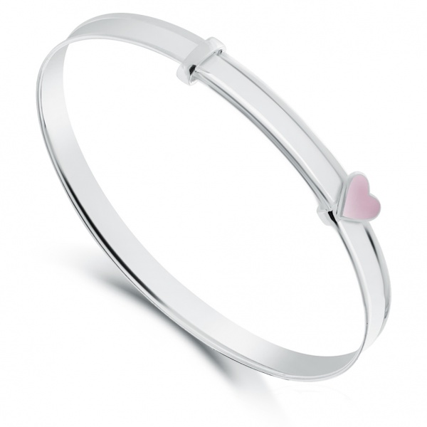 Pink Heart Babies Bangle Sterling Silver by Pippa (Personalised / Engraved)