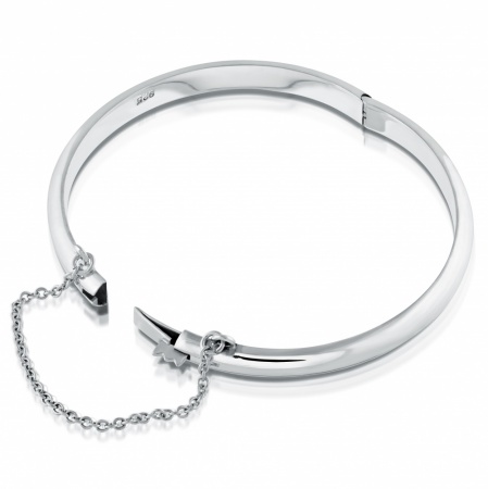 Babies Bangle with Safety Chain, Personalised, Sterling Silver