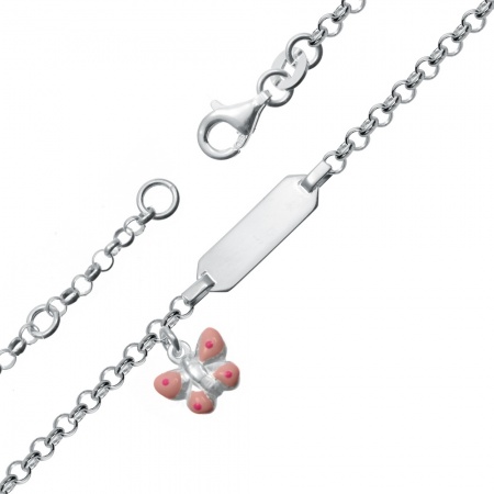 Baby Girl Butterfly ID Bracelet, Personalised, 925 Sterling Silver