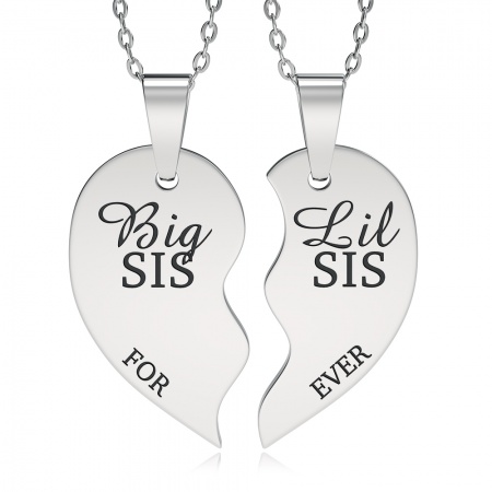 Lil Sis, Big Sis, Split Heart Necklace, Personalised, Sisters, Sharing