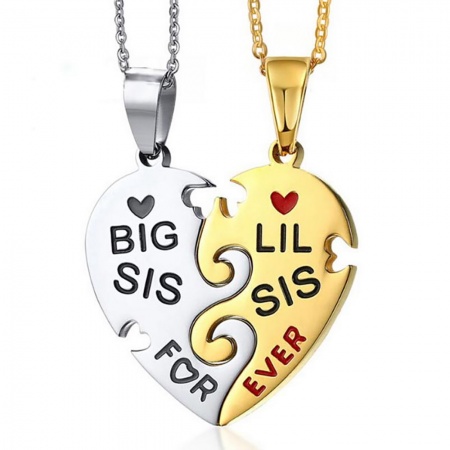 Big Sis, Lil Sis Split Heart Necklace, with Personalisation, Sisters Sharing
