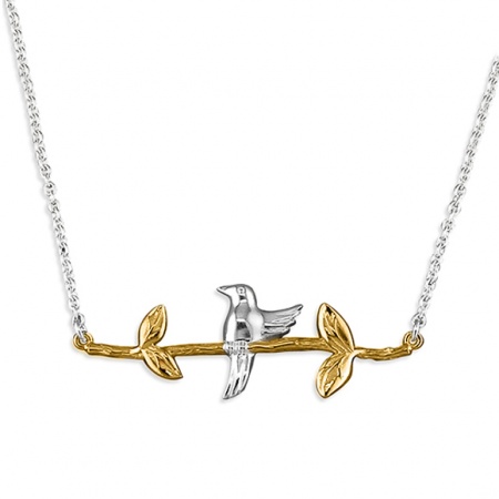 Love Bird Necklace, 925 Sterling Silver with Gold Plating