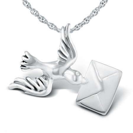 Bird Carrying Love Letter Sterling Silver Necklace