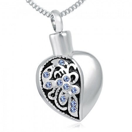 Blue Crystal Heart Shaped Ashes Locket, Personalised