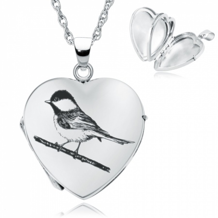 Blue Tit Locket, 4 Photo Heart, Personalised, Sterling Silver