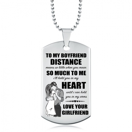 Boyfriend, Distance Means So Little Dog Tag, Personalised, Stainless Steel
