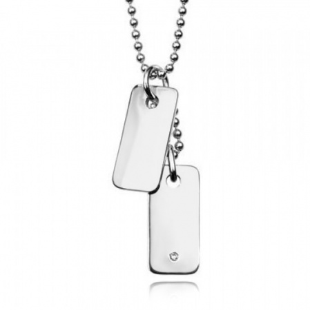 Boys Double Dog Tags, Silver & Diamond by D for Diamond (Personalised / Engraved)