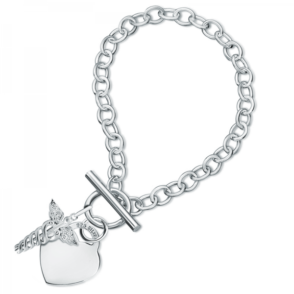 Ladies Medical Alert Toggle Bracelet, Personalised, Sterling Silver