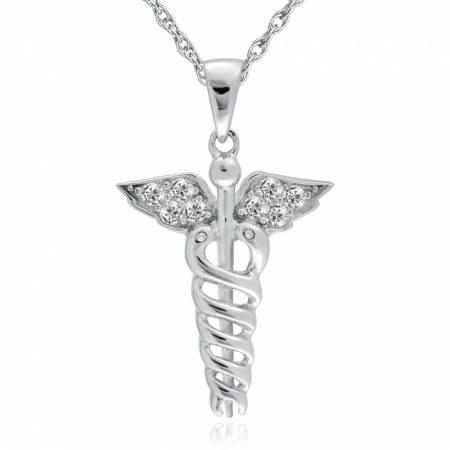 Caduceus Symbol Necklace, 925 Sterling Silver, Medical SOS
