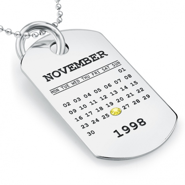 Personalised Calendar Dog Tag Necklace, Sterling Silver