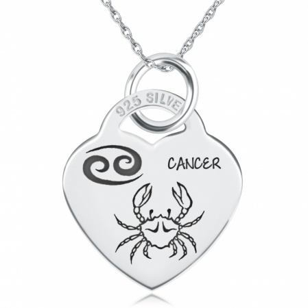 Cancer Star Sign Heart Shaped Sterling Silver Necklace (can be personalised)
