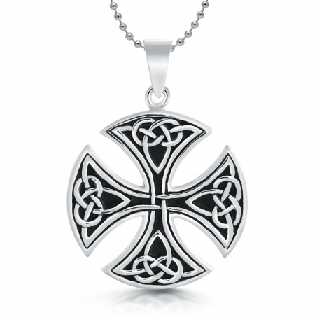 Large Round Celtic Cross Necklace, Personalised, Sterling Silver