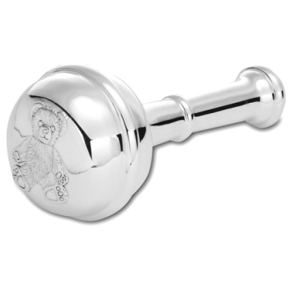 Teddy Bear Motif Babies Sterling Silver Rattle (can be personalised)