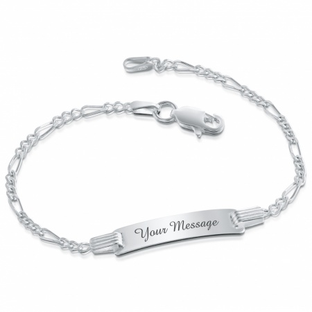 Childs ID Bracelet, Personalised, Sterling Silver Figaro Chain