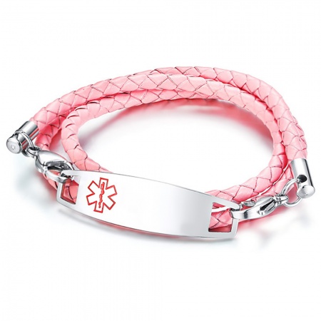 Children's Medical Alert Bracelet, Personalised, Pink Leather