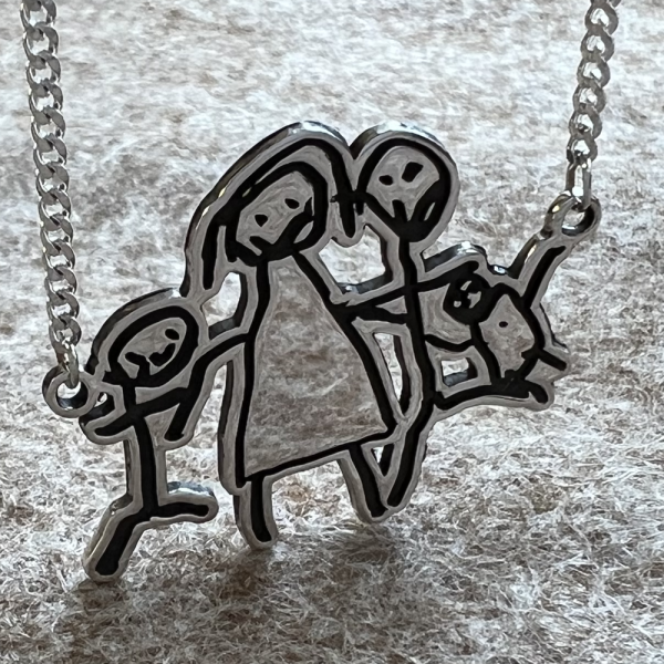 Personalised Children Drawing Necklace 925 Silver, Womens & Mens, Genuine Sterling Silver, Childs Drawing