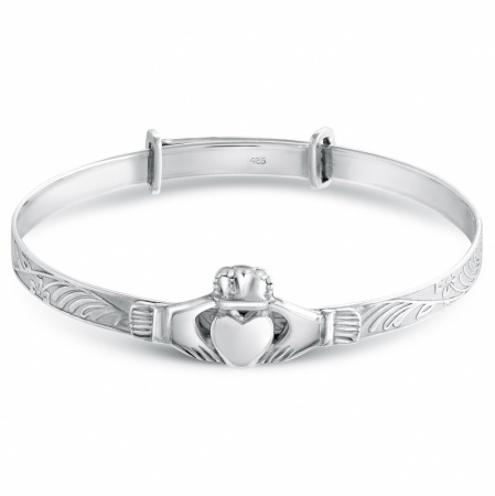 Claddagh Baby Bangle, Personalised, Sterling Silver