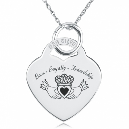 Claddagh Heart Necklace, Personalised, Sterling Silver, Love Loyalty Friendship