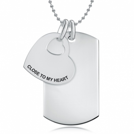 Close to My Heart' Sterling Silver Heart & Dog Tag Necklace (can be personalised)