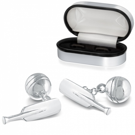 Cricket Bat & Ball Sterling Silver Cufflinks (can be personalised)