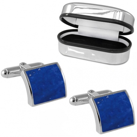 Curved Lapis Lazuli & Sterling Silver Cufflinks (can be personalised)
