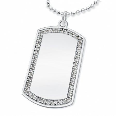Dog Tag with Cubic Zirconia Border, Personalised Sterling Silver