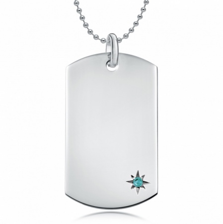 December Birthstone Dog Tag Necklace, Personalised Engraving, Sterling Silver, Turquoise