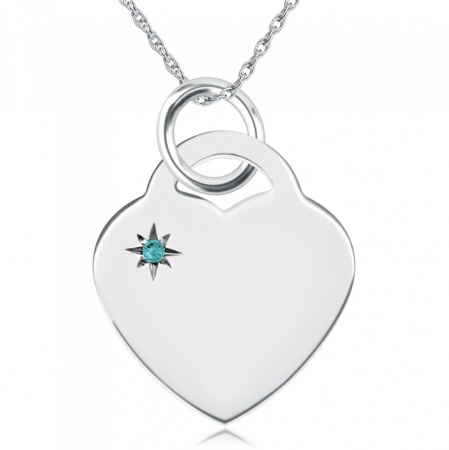 December Birthstone Heart Necklace, Personalised Engraving, Sterling Silver, Turquoise