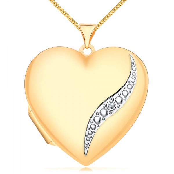 Heart Shaped Locket, 9ct Yellow Gold, with Personalised Engraving, Diamond Set