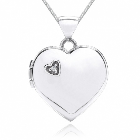 Diamond Set Heart Locket, 9ct White Gold, Personalised